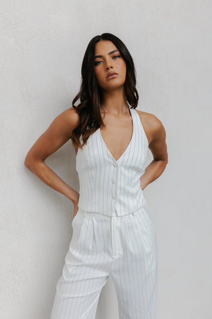 Marnie Halter Vest - White Pinstripe