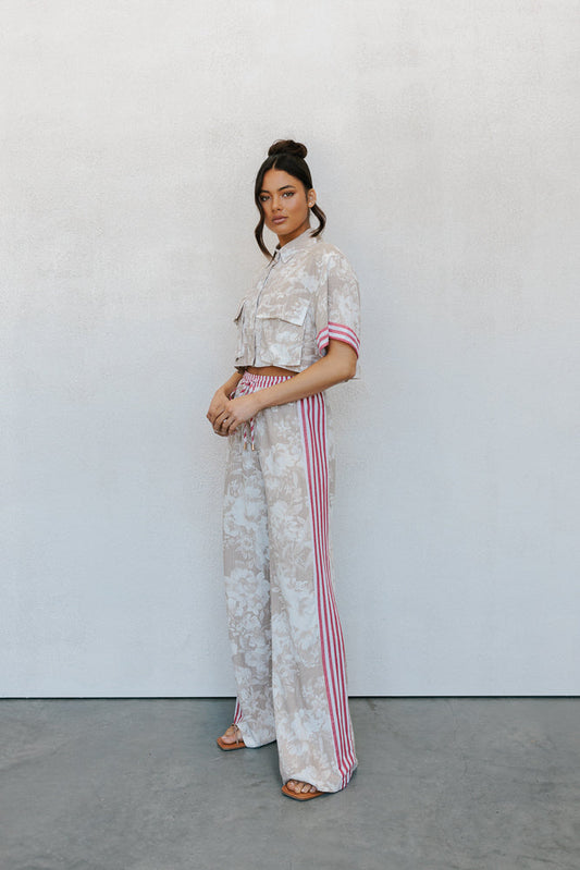 Citta Pants - Beige Floral/Red Stripe