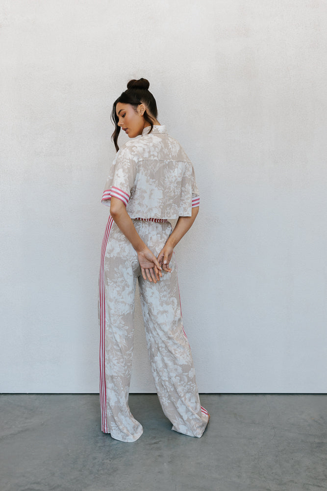 Citta Pants - Beige Floral/Red Stripe