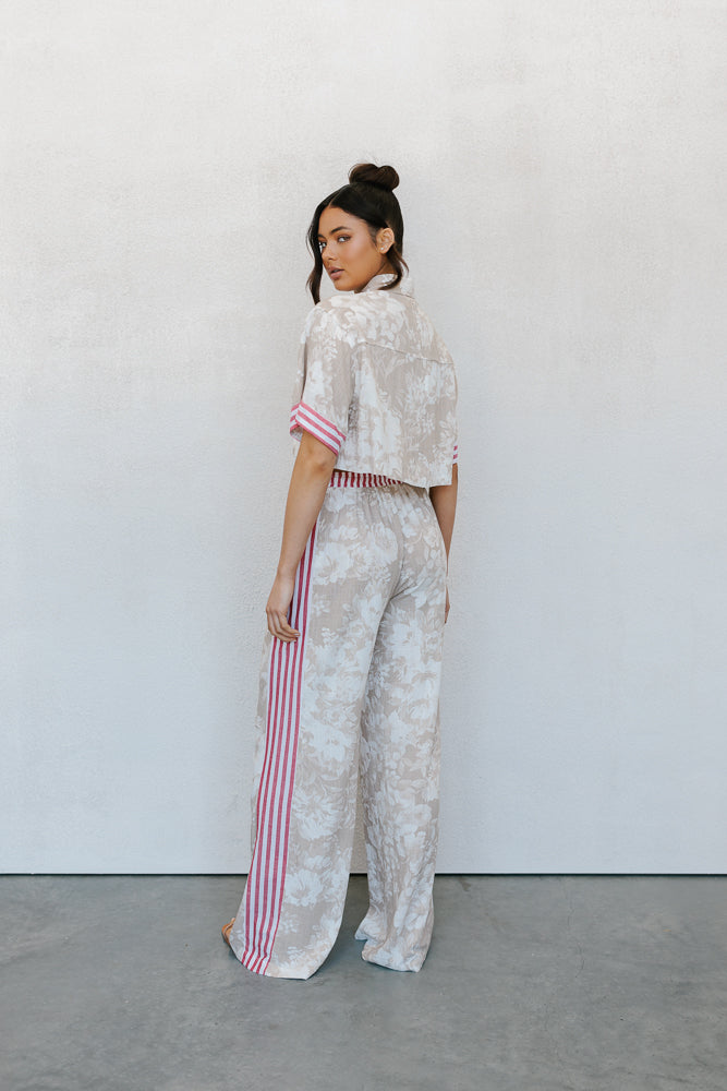Citta Pants - Beige Floral/Red Stripe