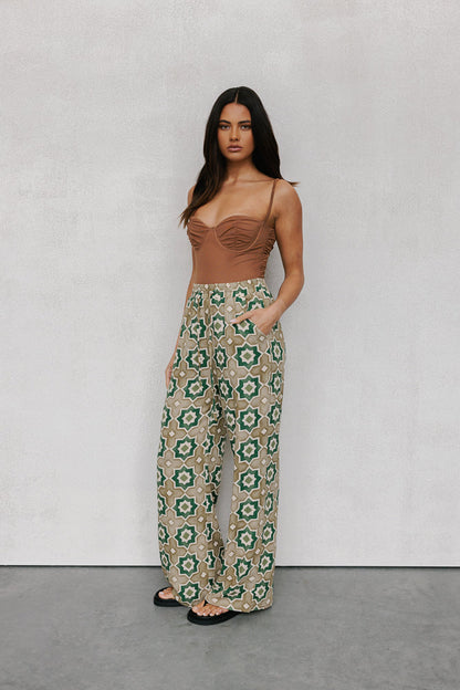 Citta Pants - Khaki Tile Print