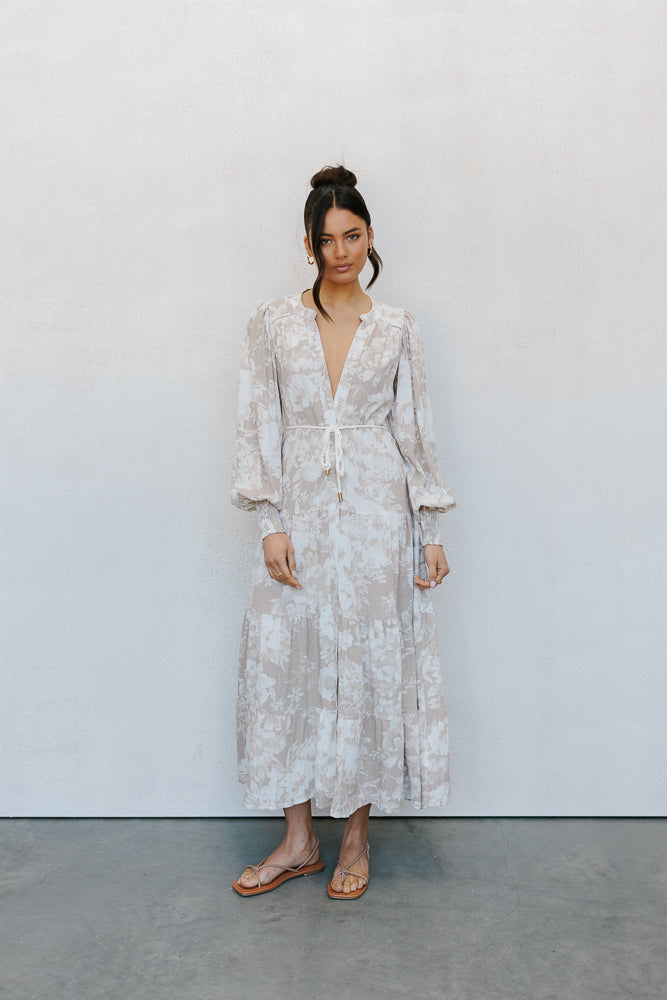 Yves Maxi Dress - Beige Floral Print