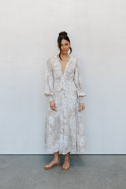 Yves Maxi Dress - Beige Floral Print