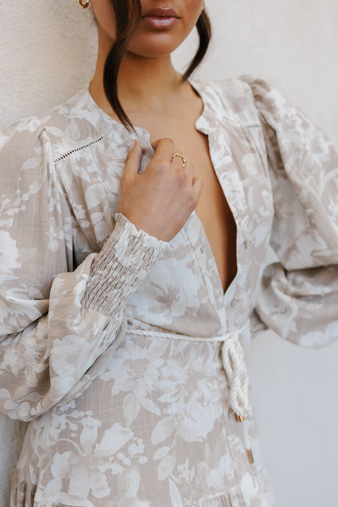 Yves Maxi Dress - Beige Floral Print