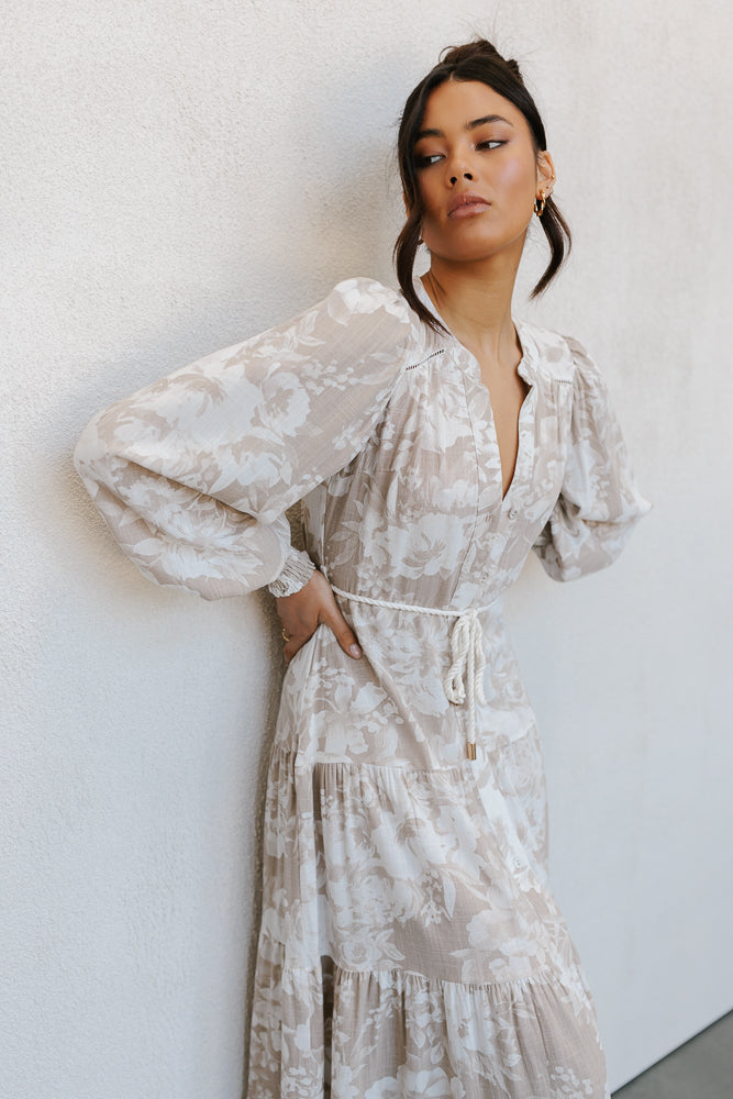 Yves Maxi Dress - Beige Floral Print