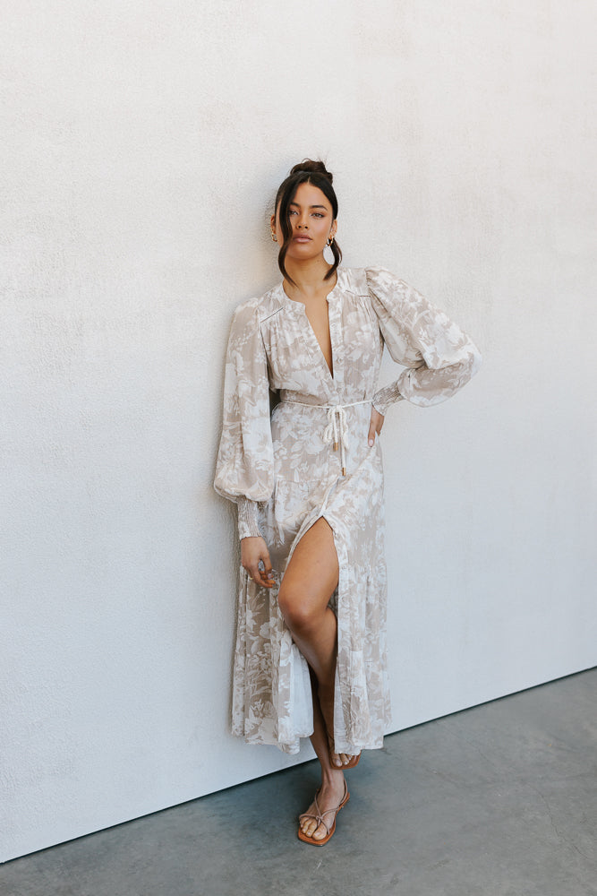 Yves Maxi Dress - Beige Floral Print