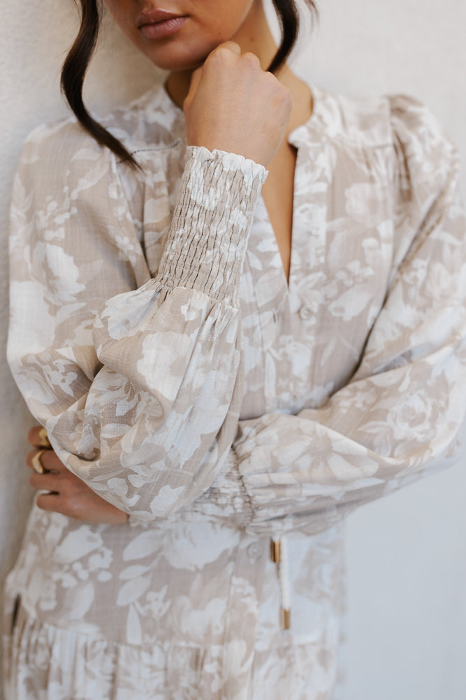 Yves Maxi Dress - Beige Floral Print