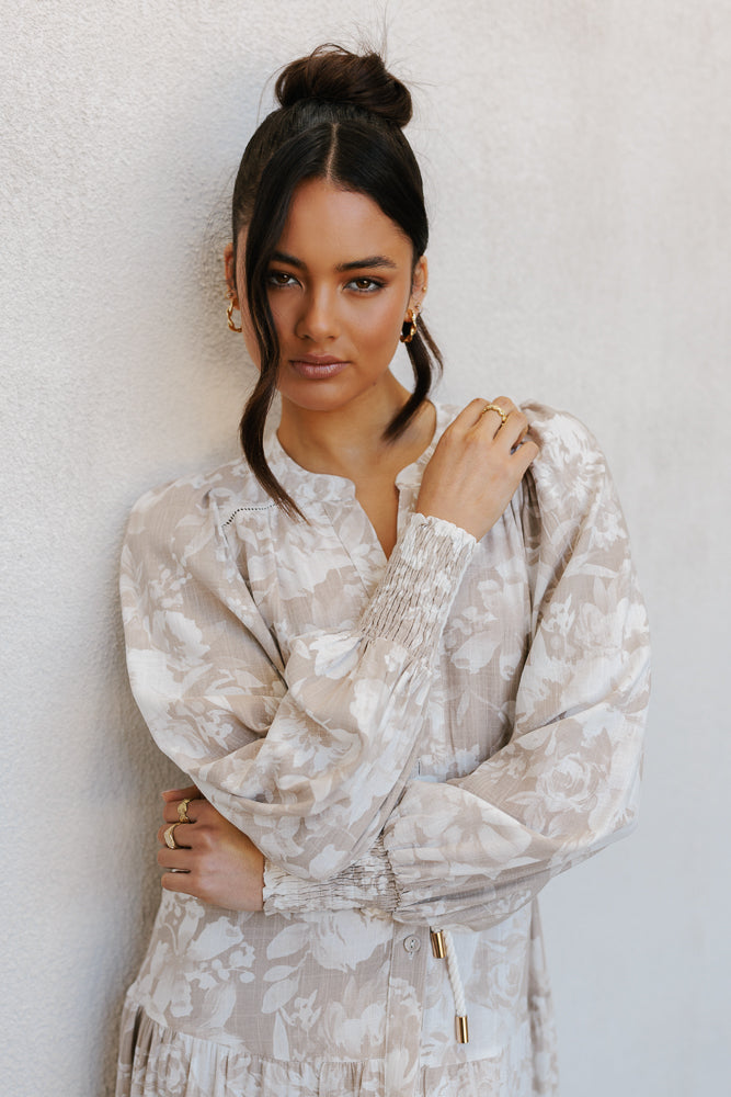 Yves Maxi Dress - Beige Floral Print