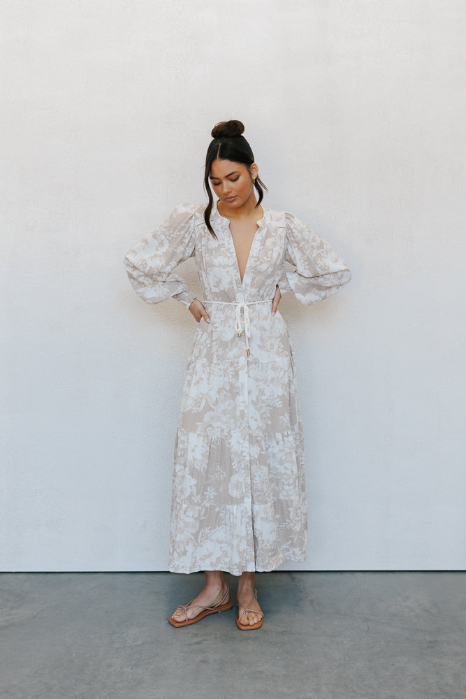 Yves Maxi Dress - Beige Floral Print