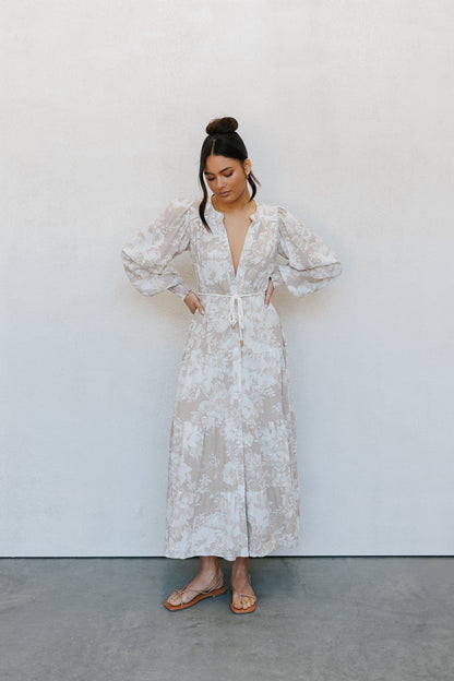 Yves Maxi Dress - Beige Floral Print