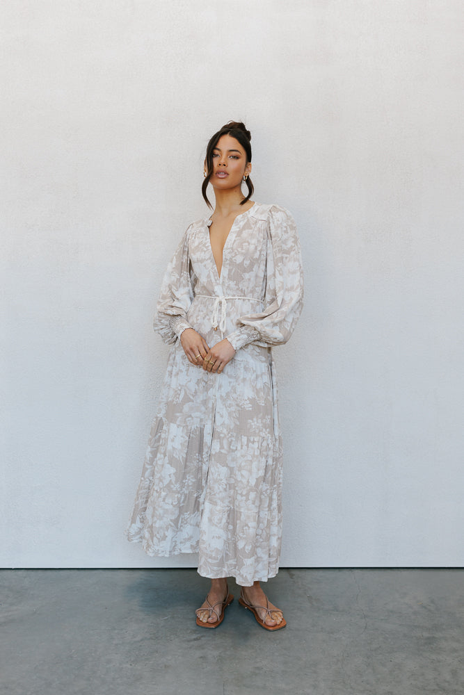 Yves Maxi Dress - Beige Floral Print