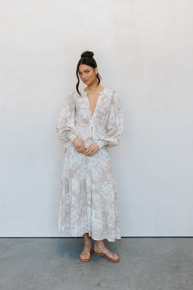 Yves Maxi Dress - Beige Floral Print