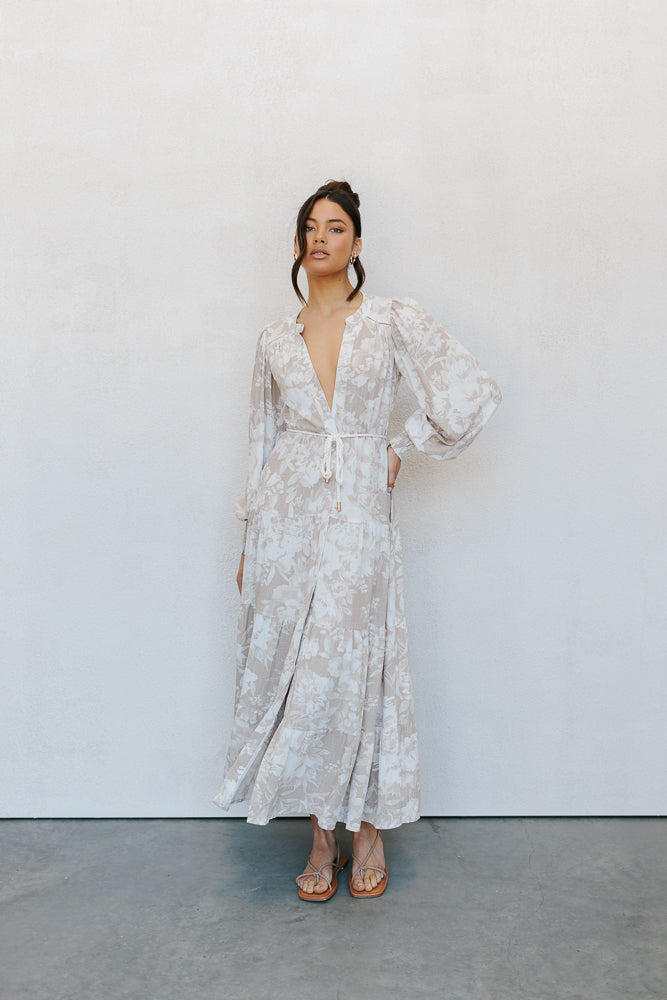 Yves Maxi Dress - Beige Floral Print