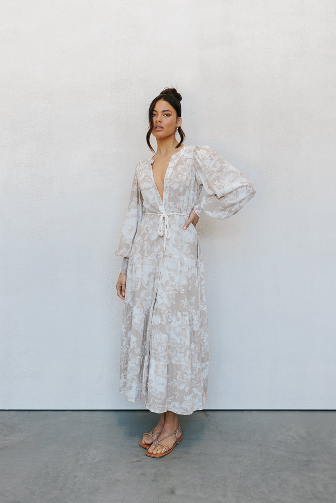 Yves Maxi Dress - Beige Floral Print