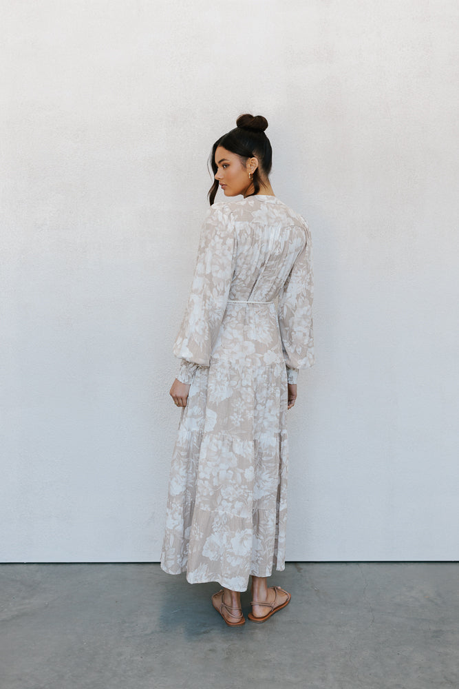 Yves Maxi Dress - Beige Floral Print