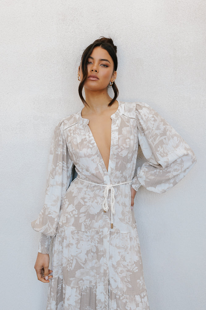 Yves Maxi Dress - Beige Floral Print