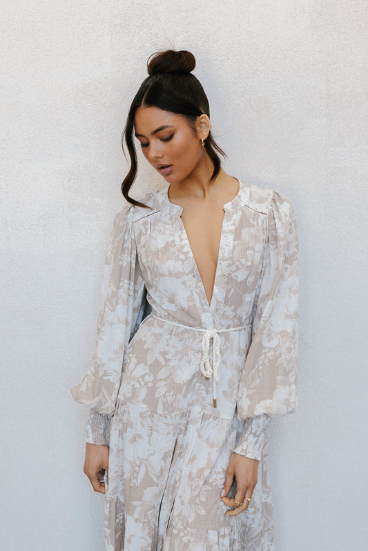 Yves Maxi Dress - Beige Floral Print
