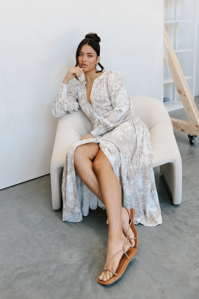 Yves Maxi Dress - Beige Floral Print