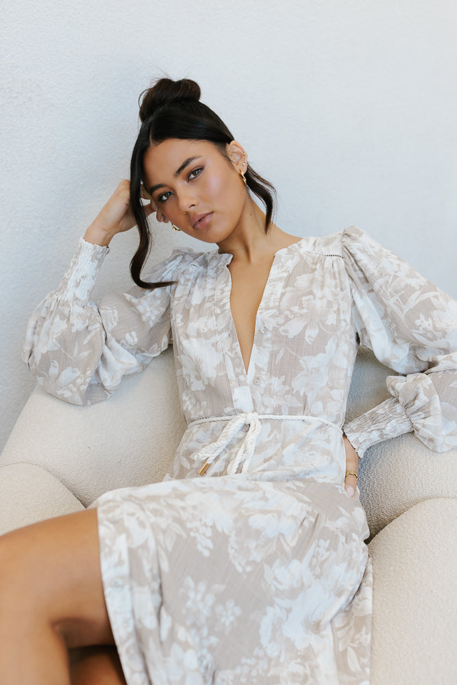 Yves Maxi Dress - Beige Floral Print