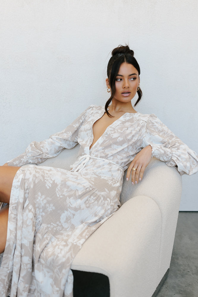 Yves Maxi Dress - Beige Floral Print