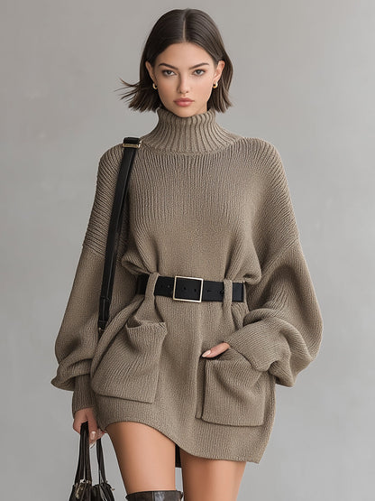 Women's Lazy Style High Collar Waist Sweater Dress MDA1012I3A