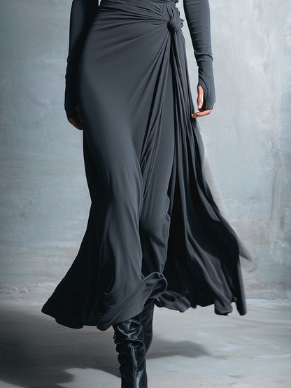 Women's Grey Sophisticated Jersey Knit Wrap - Knot Maxi Dress MDA1401H9I