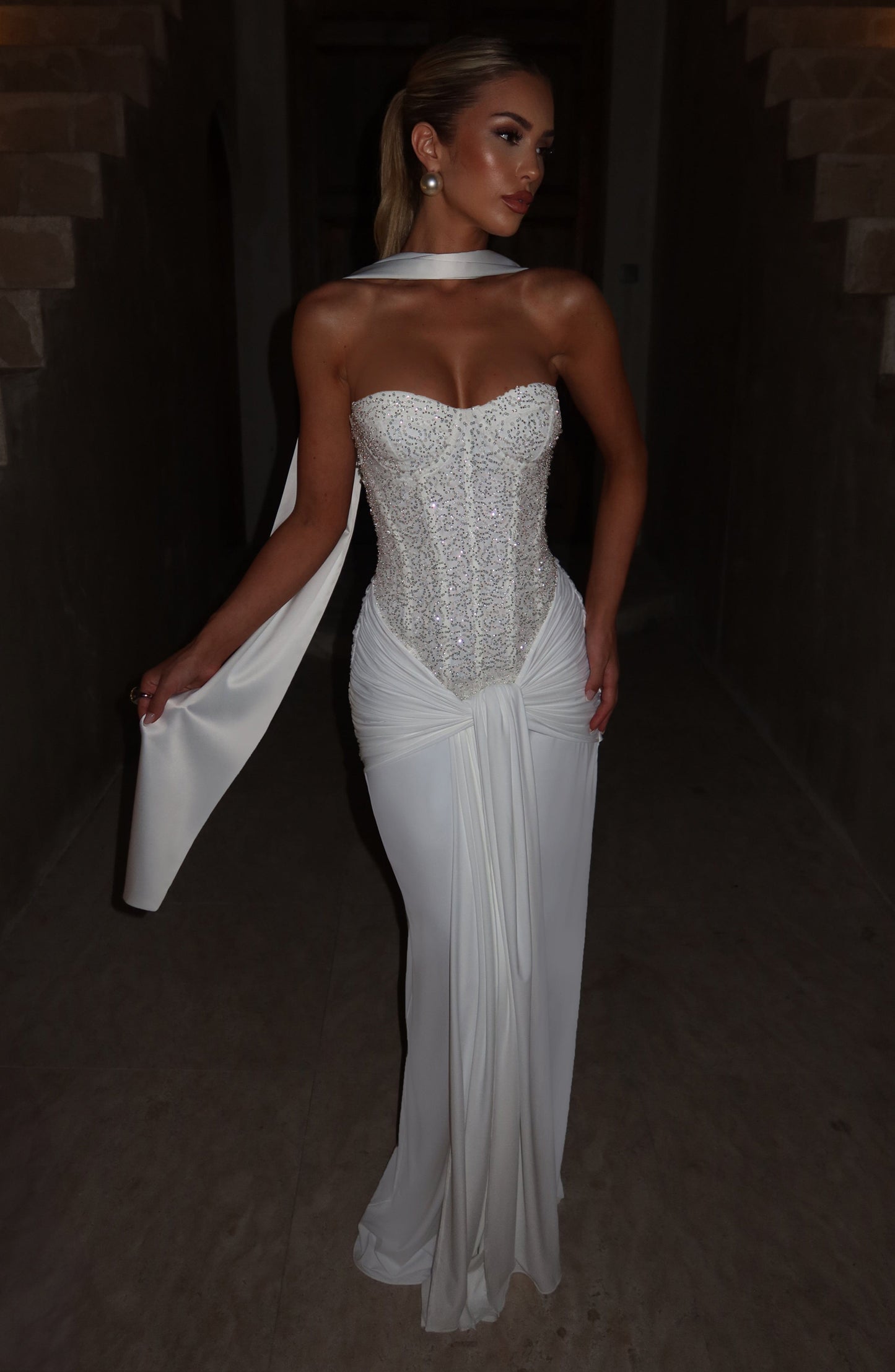 Midnight Elegance Dress - Ivory