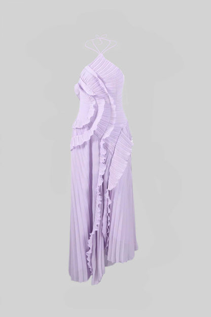 Lavender Elegance Pleated Gown Dress - Lavender