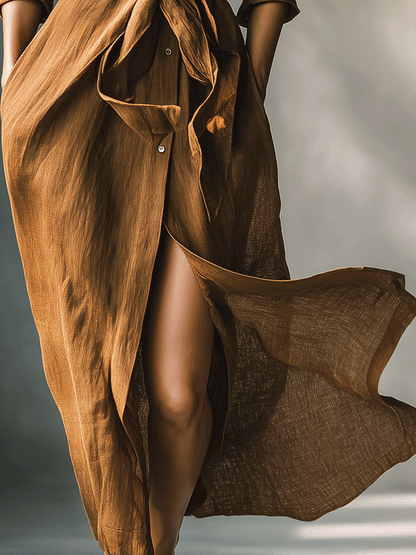 Women's Vintage Brown Blend Shirt Maxi Dress MDA2898G6I