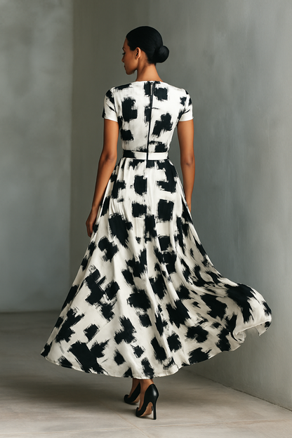 Women's Abstract Print Short Sleeve Maxi Dress MDA2452G9T