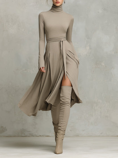 Women’s Elegant Figure-flattering Long Sleeves Knit Blend Midi Dress MDA2446G6I